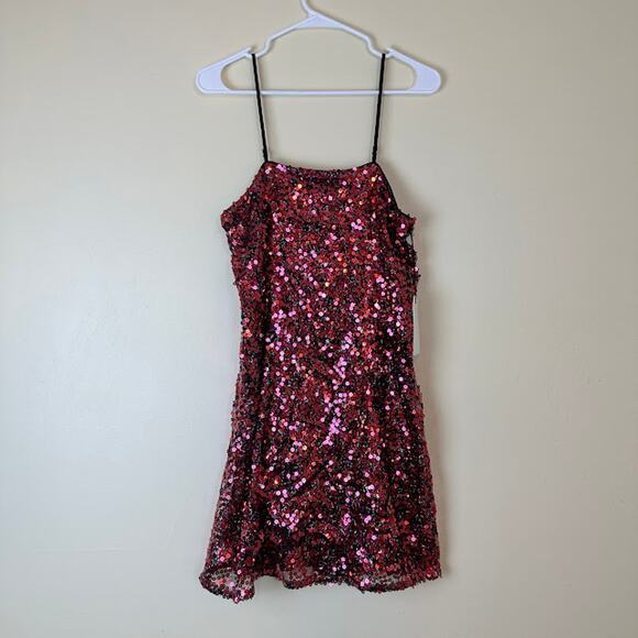 Leith NWT Women's Magenta Pink Sequin Mini Slip Party Dress Size M Cocktail - Picture 3 of 10